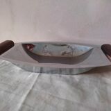 Art deco dish in stainless steel and teak