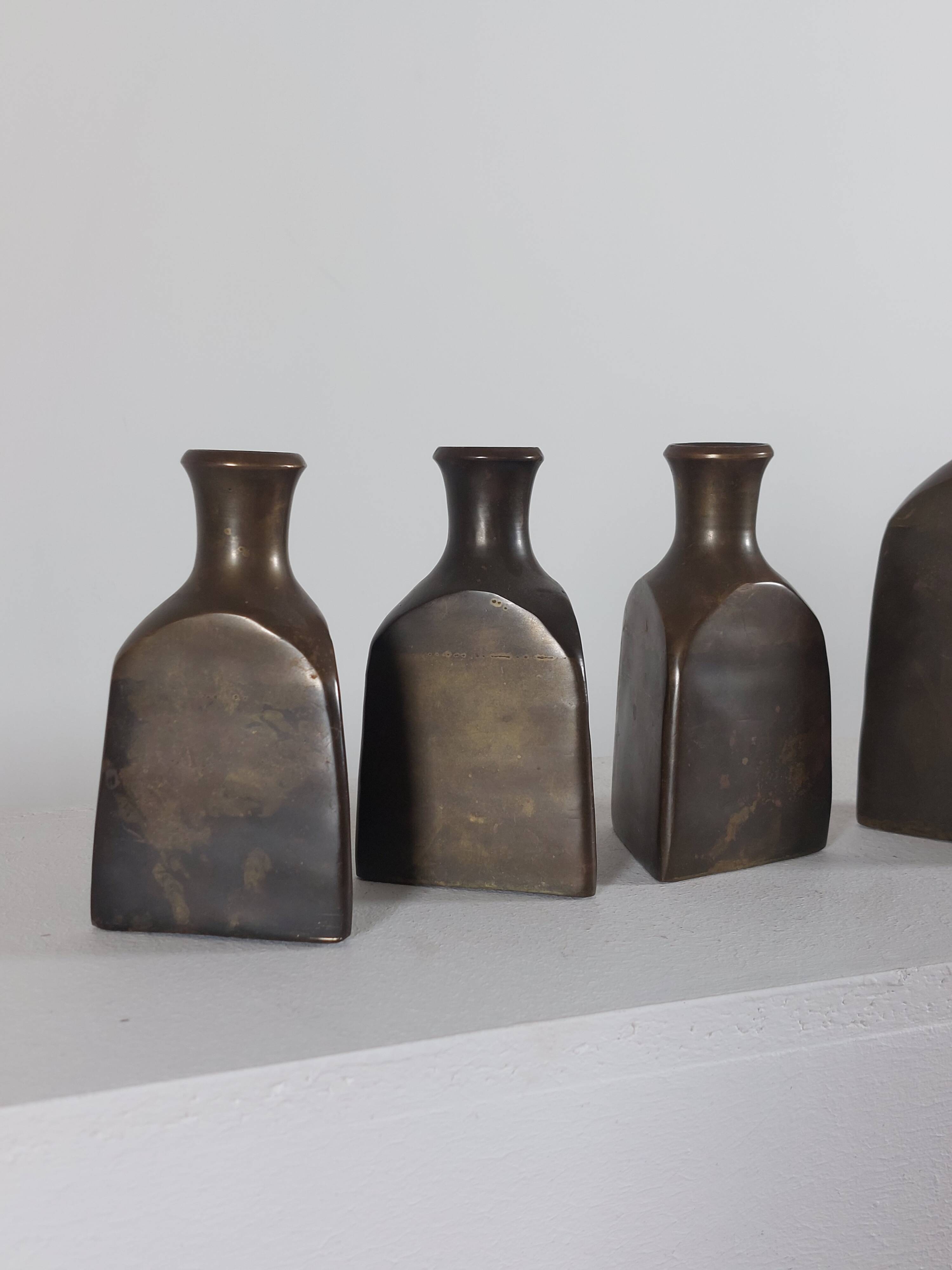 Vintage mid century Set of four triangular brass vases