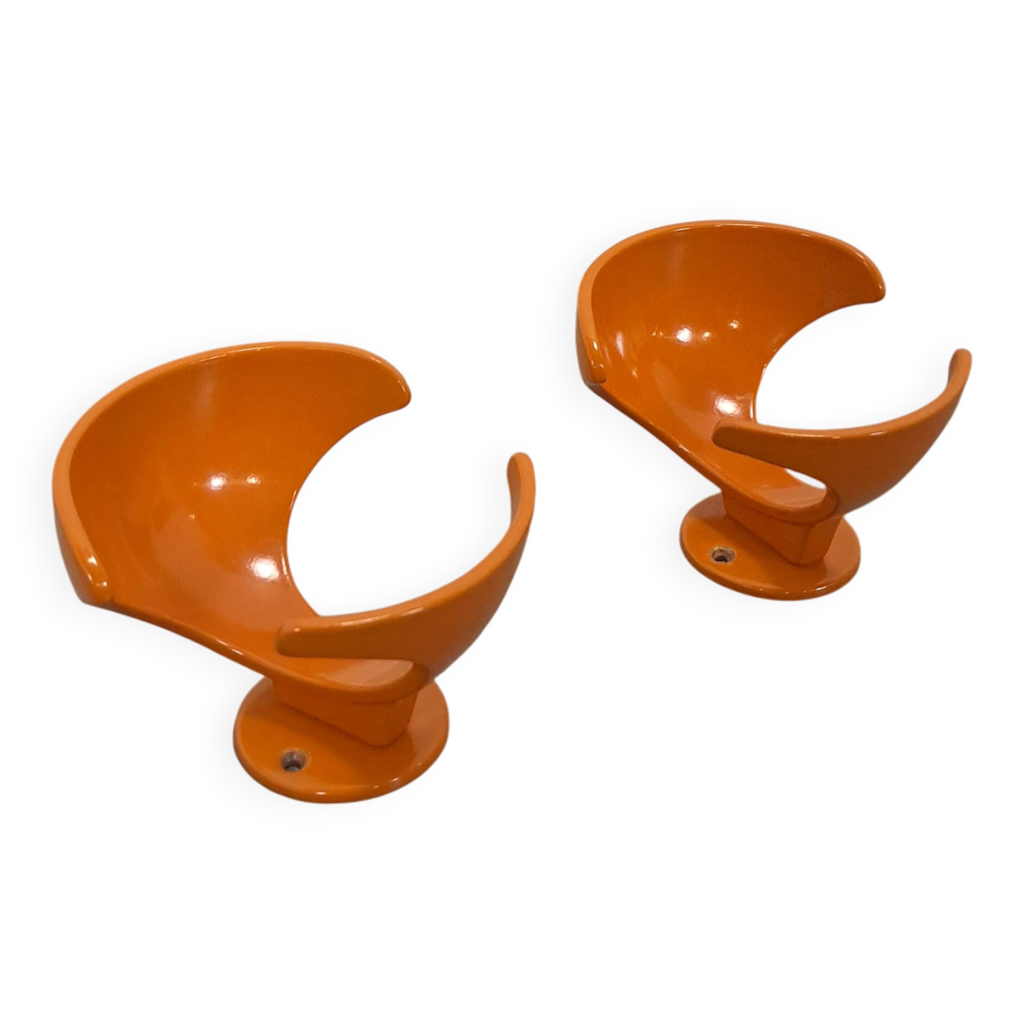 Set 2 x space age oranje haken, wandhaak, kapstok