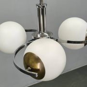 Czech Art Deco Chrome and Opaline Glass Chandelier, 1930s