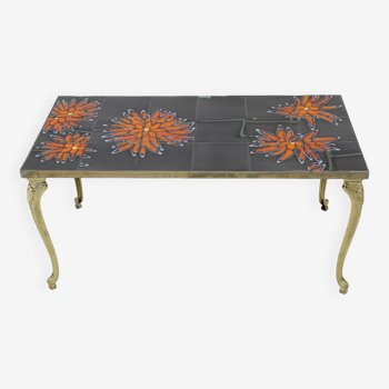 1970s Brass And Tiled Coffee Table, Italy