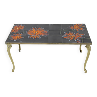 1970s Brass And Tiled Coffee Table, Italy