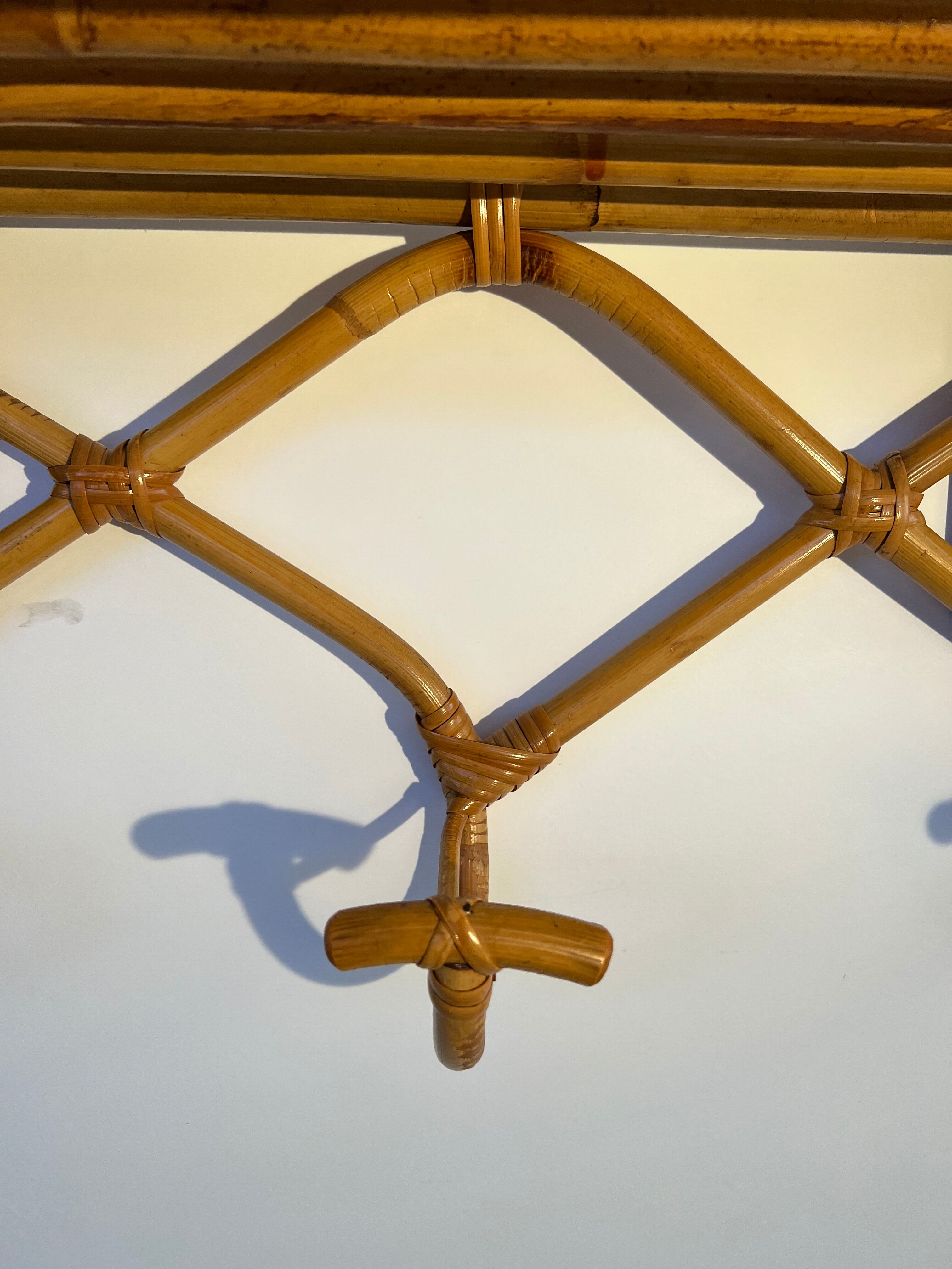 Vintage rattan wall coat rack