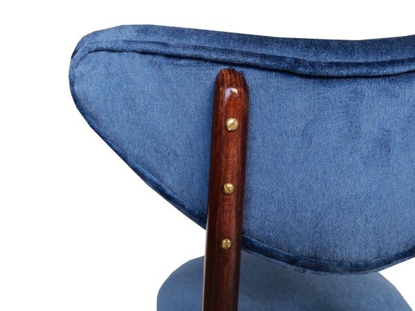 Chaise cœur en velours bleu et bois de hêtre, milieu du XXe siècle, Pologne, 1960s