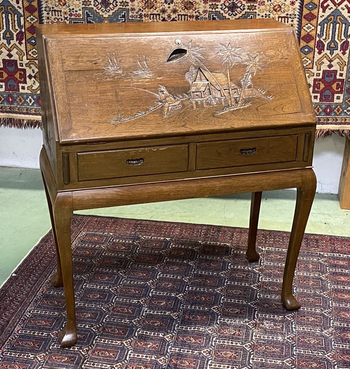 Asian-style teak secretary, 1970s manufacturing