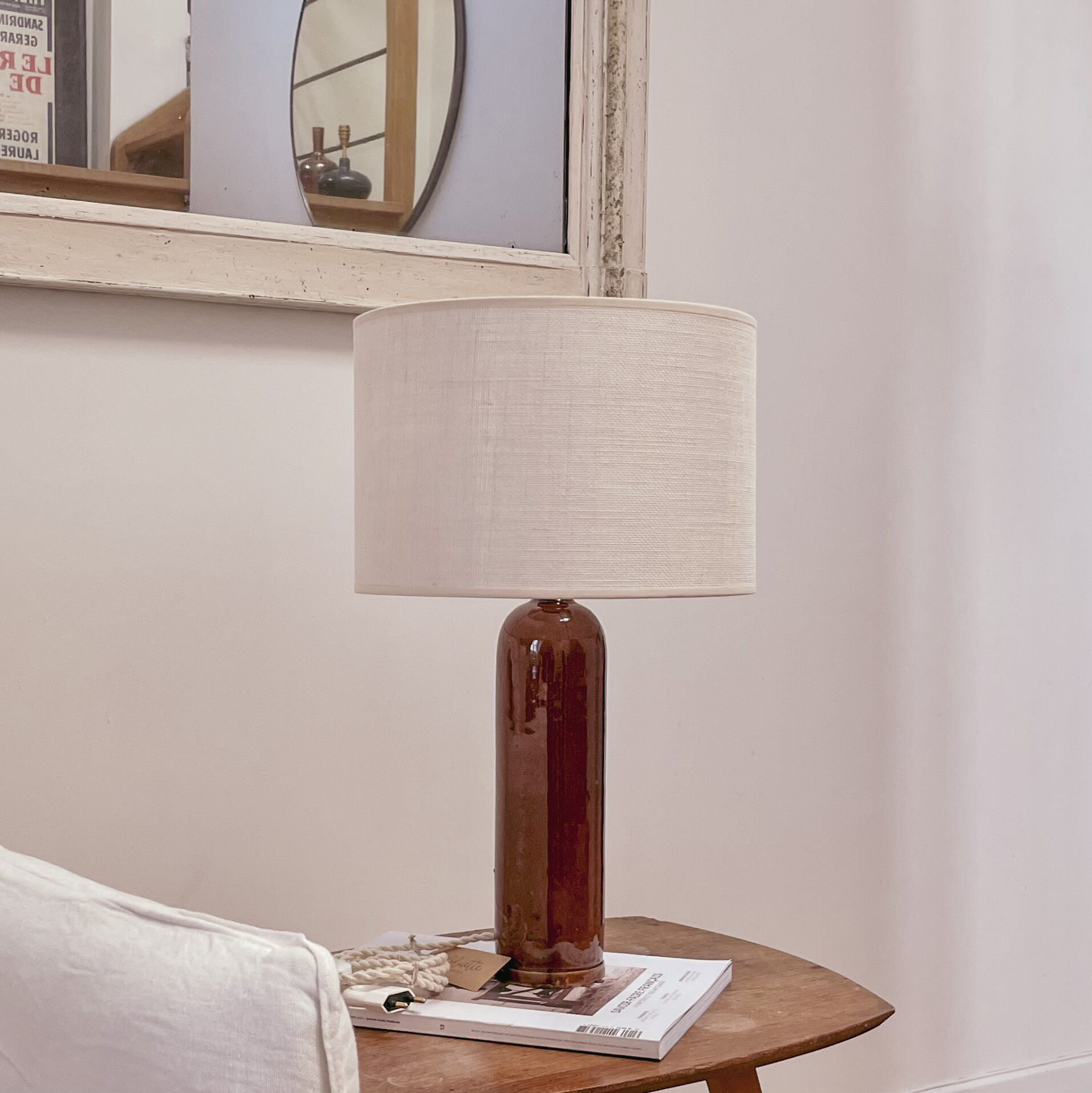 Sandstone and linen lamp