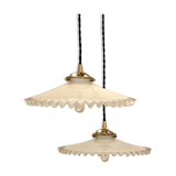 Pair of serrated opaline bistro pendant lamps