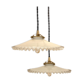 Pair of serrated opaline bistro pendant lamps