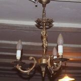 Vintage Italian bronze brass three-branch female figurine chandelier c. 1950s