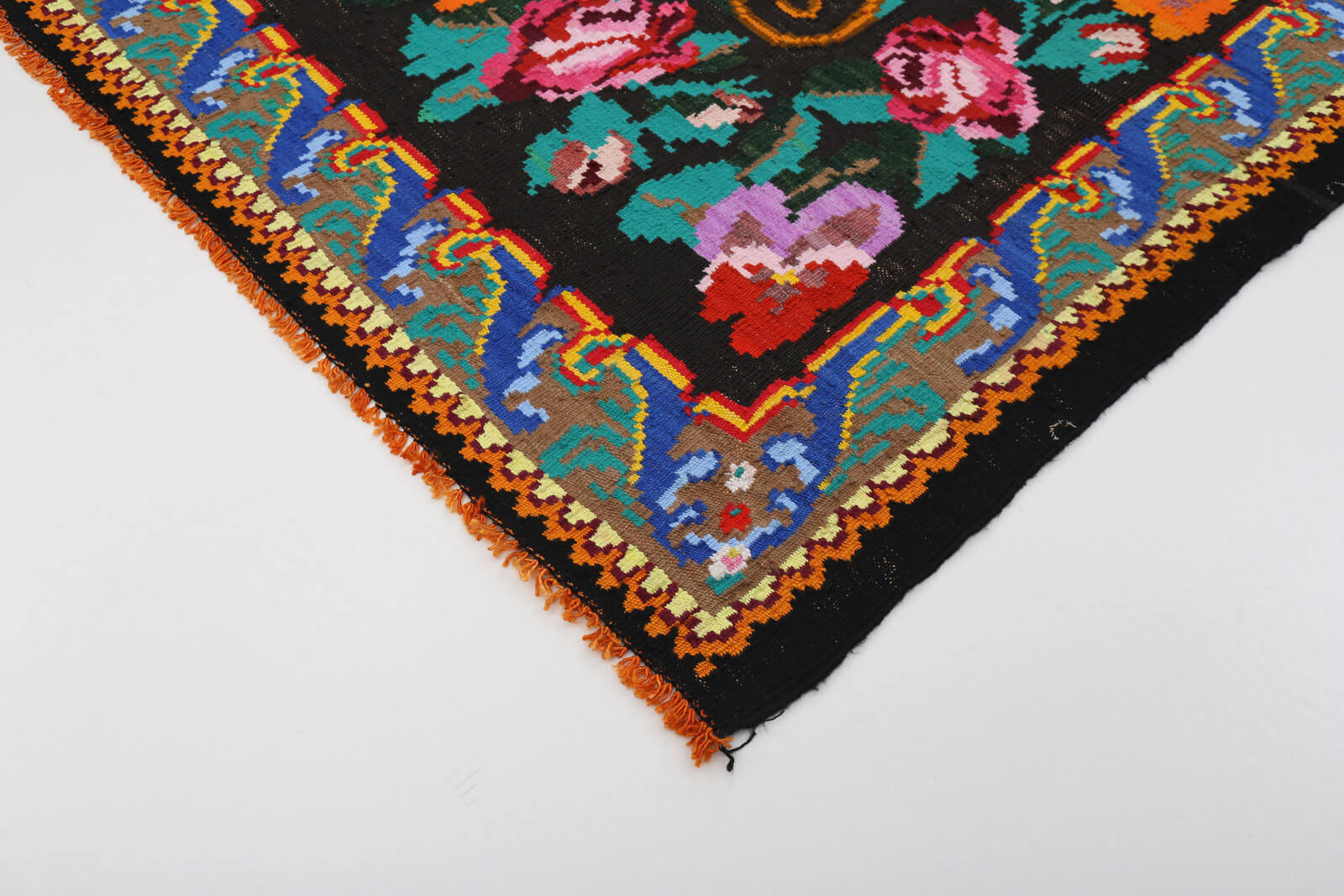 Handmade vintage moldov black kilim 205 cm x 213 cm