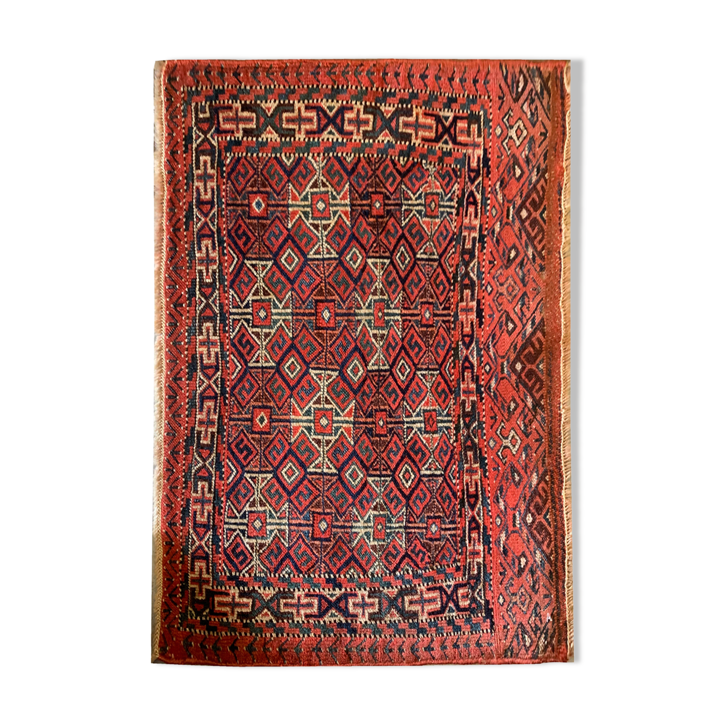 Handmade Antique Persian Turkmen Wool Rug- 44x65cm
