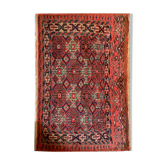 Handmade Antique Persian Turkmen Wool Rug- 44x65cm