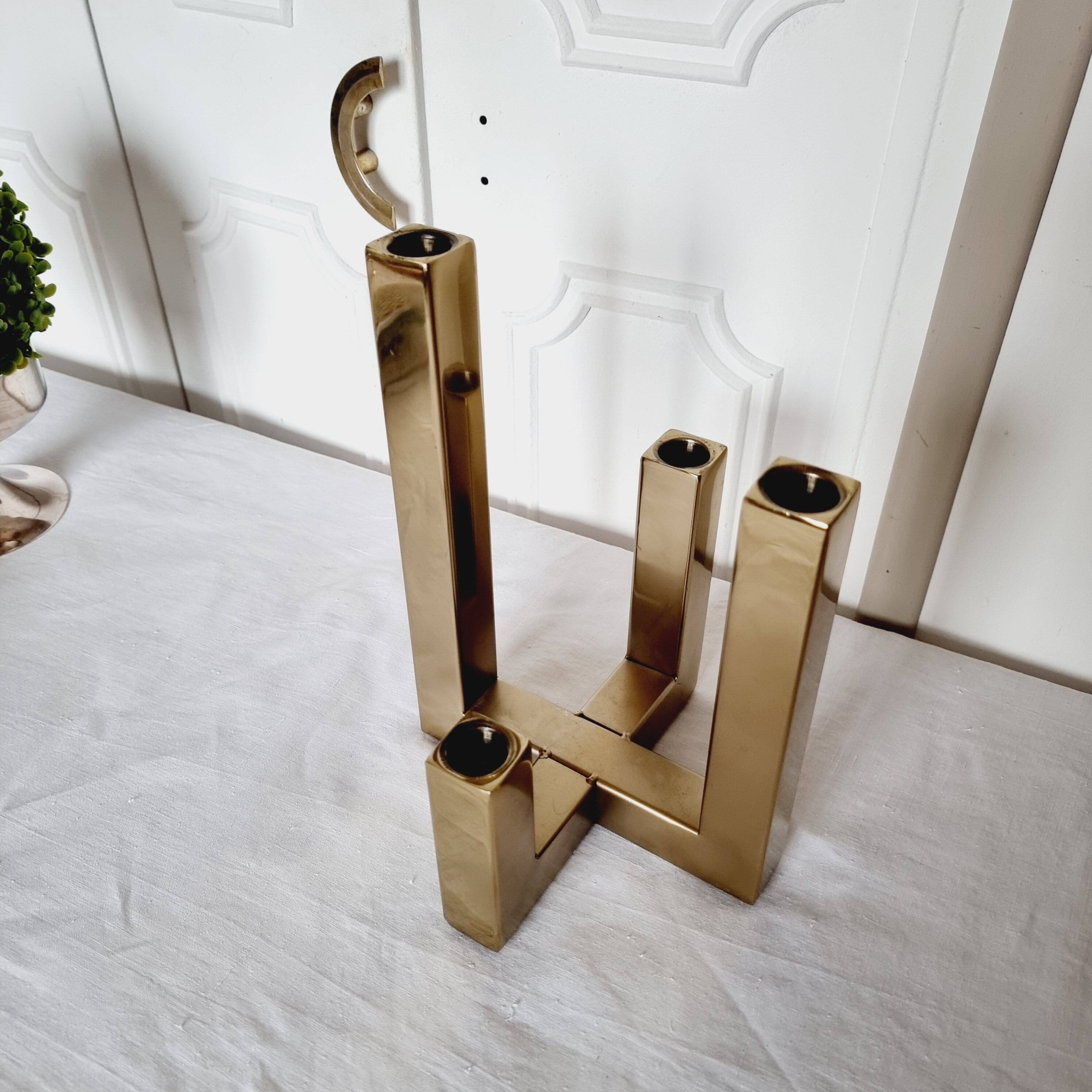 Vintage design candle holder 4 arms Gold aluminum