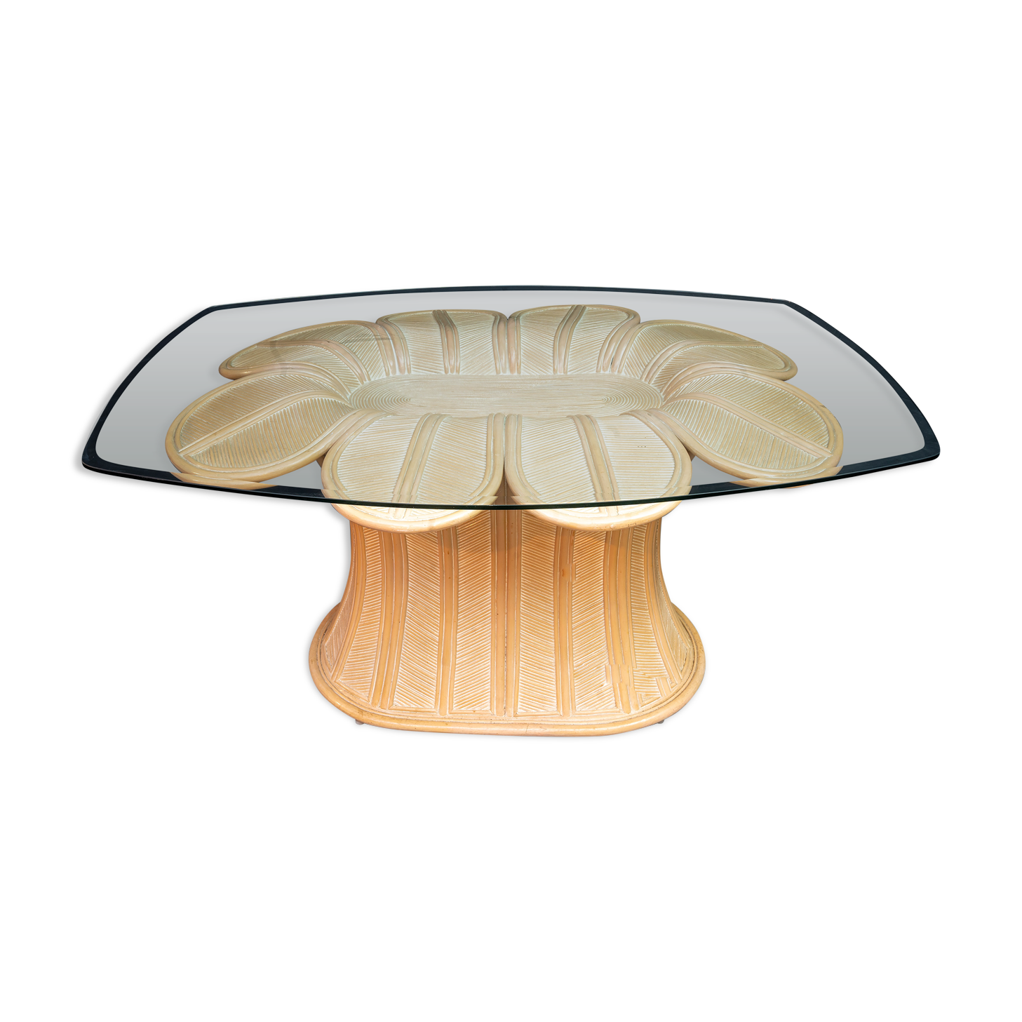 Hollywood Regency Italian rattan dining table 1970