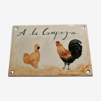 Hand-painted country-themed enamelled cast iron plate