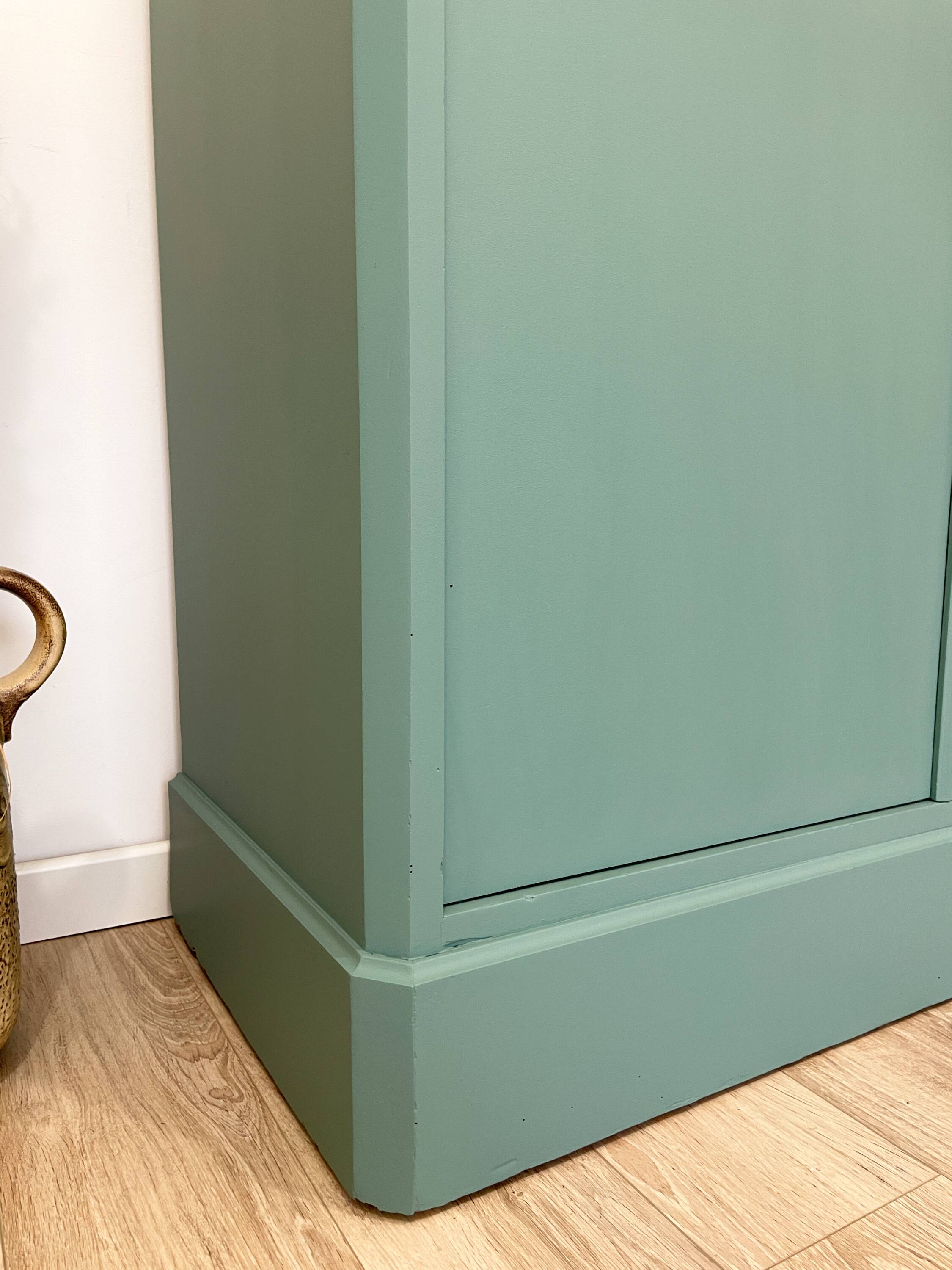 Antique solid pine wardrobe, reimagined in Celadon Green.