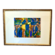 Huile sur papier, cadre bois, vitre
