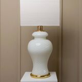 XXL Murano White Opaline Glass Table Lamp, 1970s Mid-Century Swirl, Mouth-Blown Italy