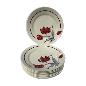 10 flat plates Badonviller model Juliette burgundy tulips