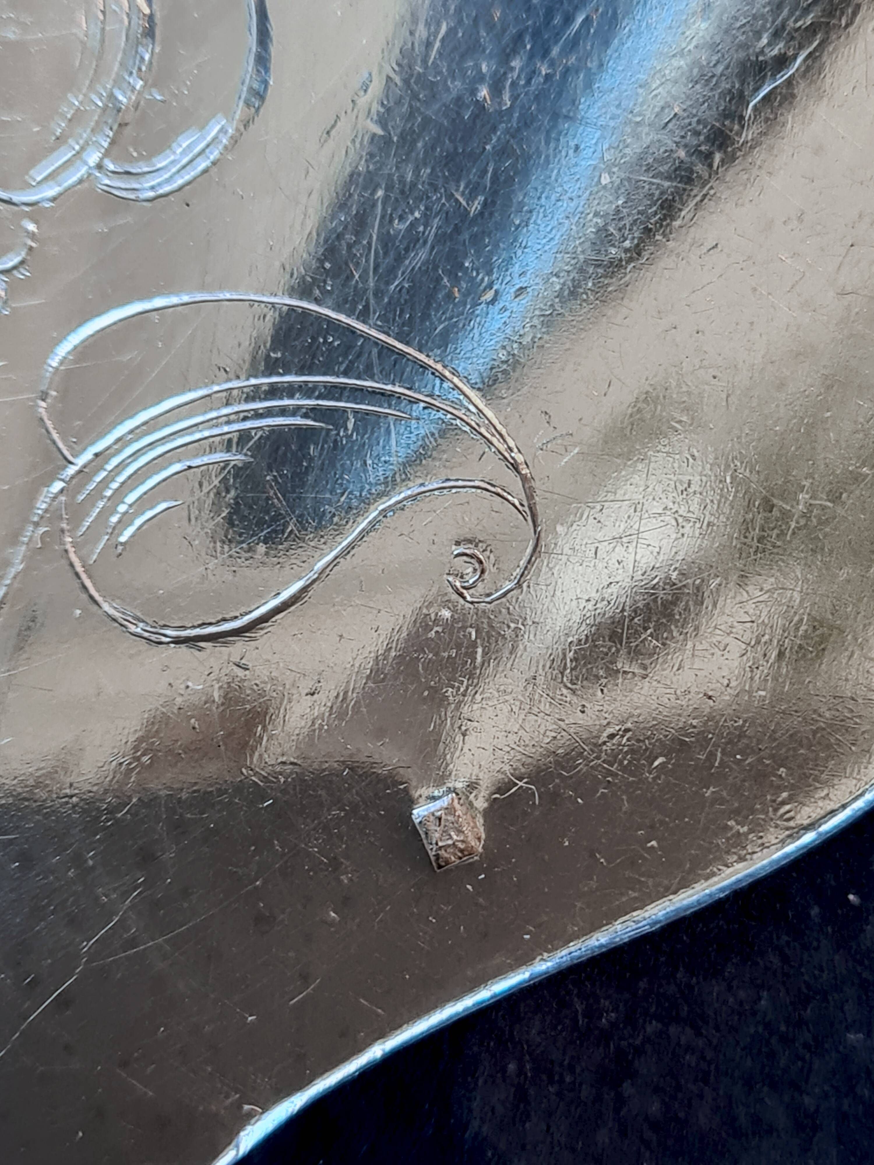 Silver-plated metal serving spoon and French fry shovel signed "Wiskmann"