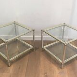 Pair of chrome, gold and silver side tables