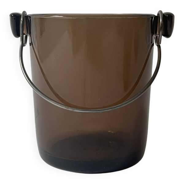 Seau à glaçon en verre ambré, France 1970