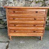 Wooden and rattan chest of drawers with woven handles