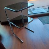 Table - end table - chrome and smoked glass - 70s