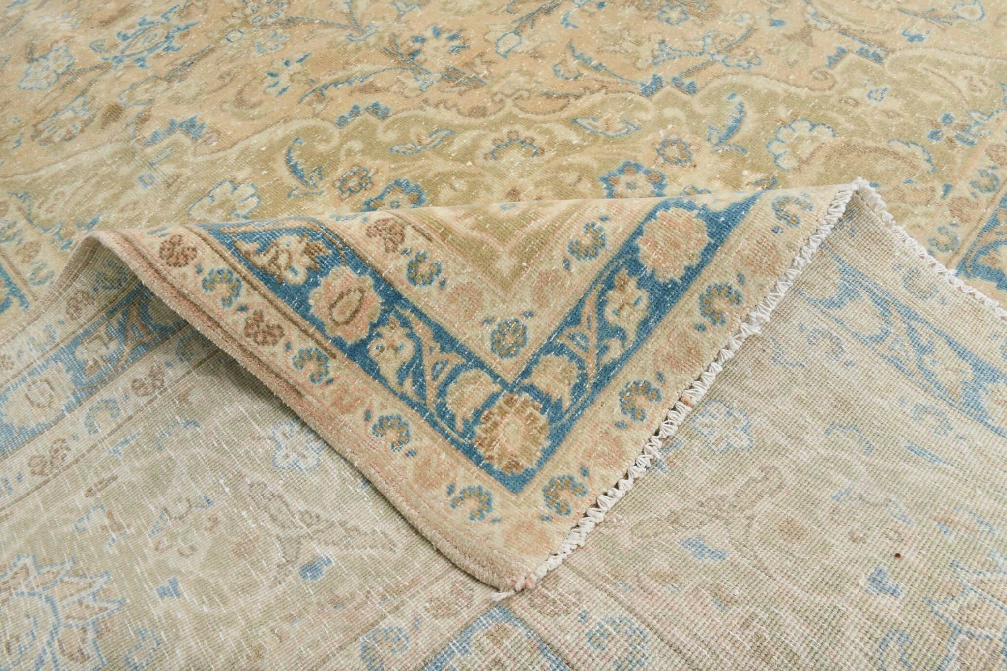 Sky Blue Hand Knotted Antique Vintage Persian Tabriz Rug, 293x407 Cm