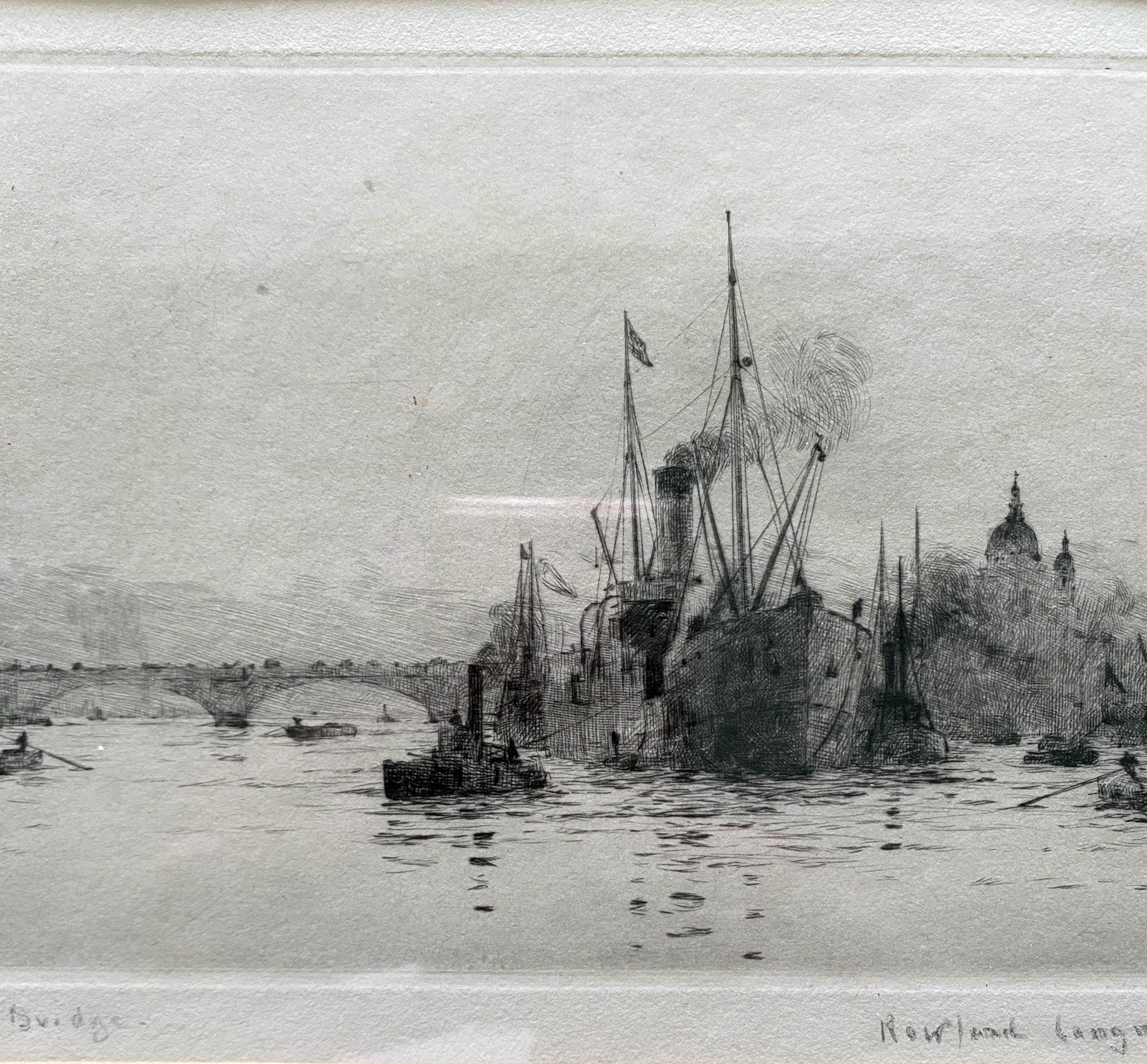 Painting original engraving Rowland Langmaid (1897/1956) "London Bridge"