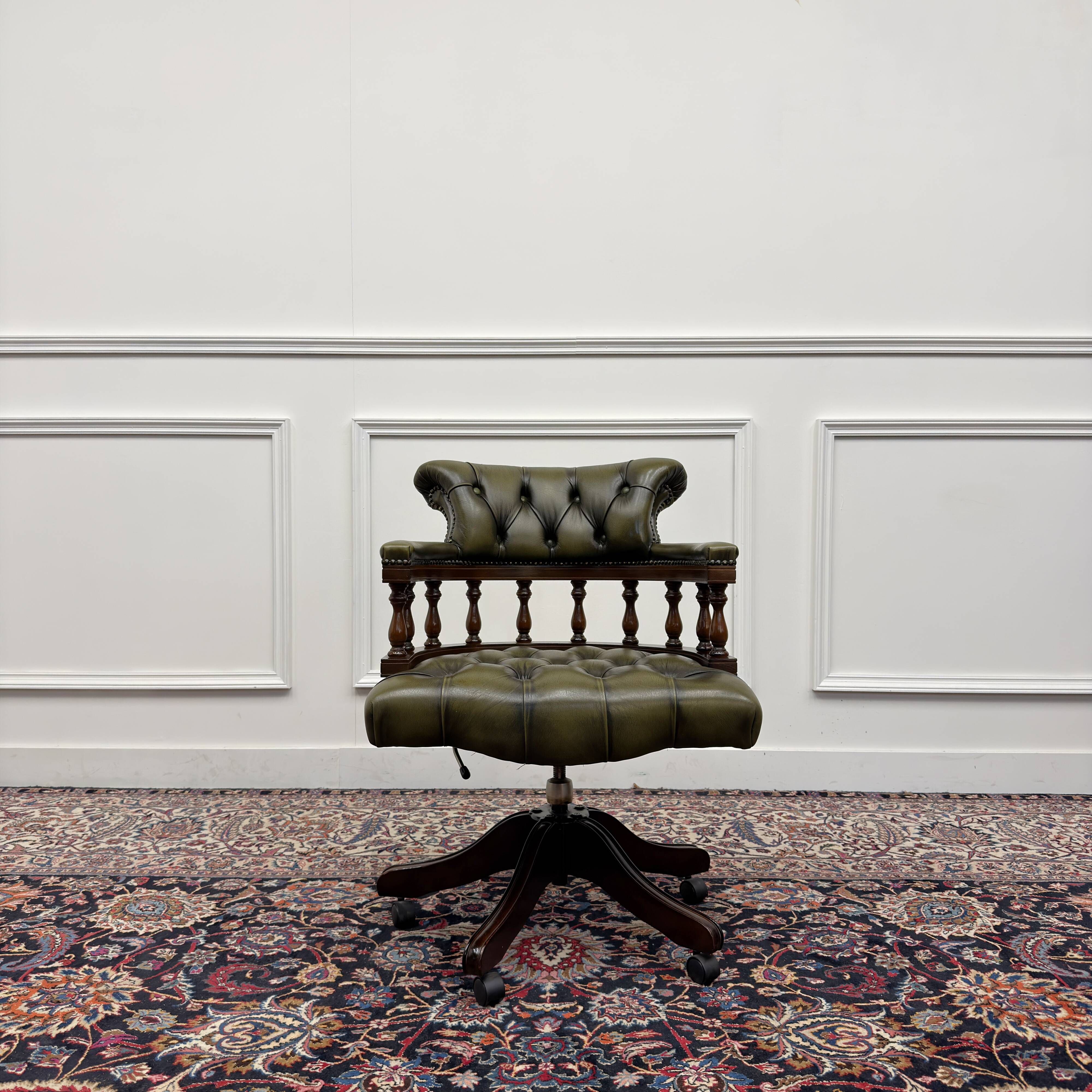Chaise de bureau Chesterfield classique, chaise de capitaine verte