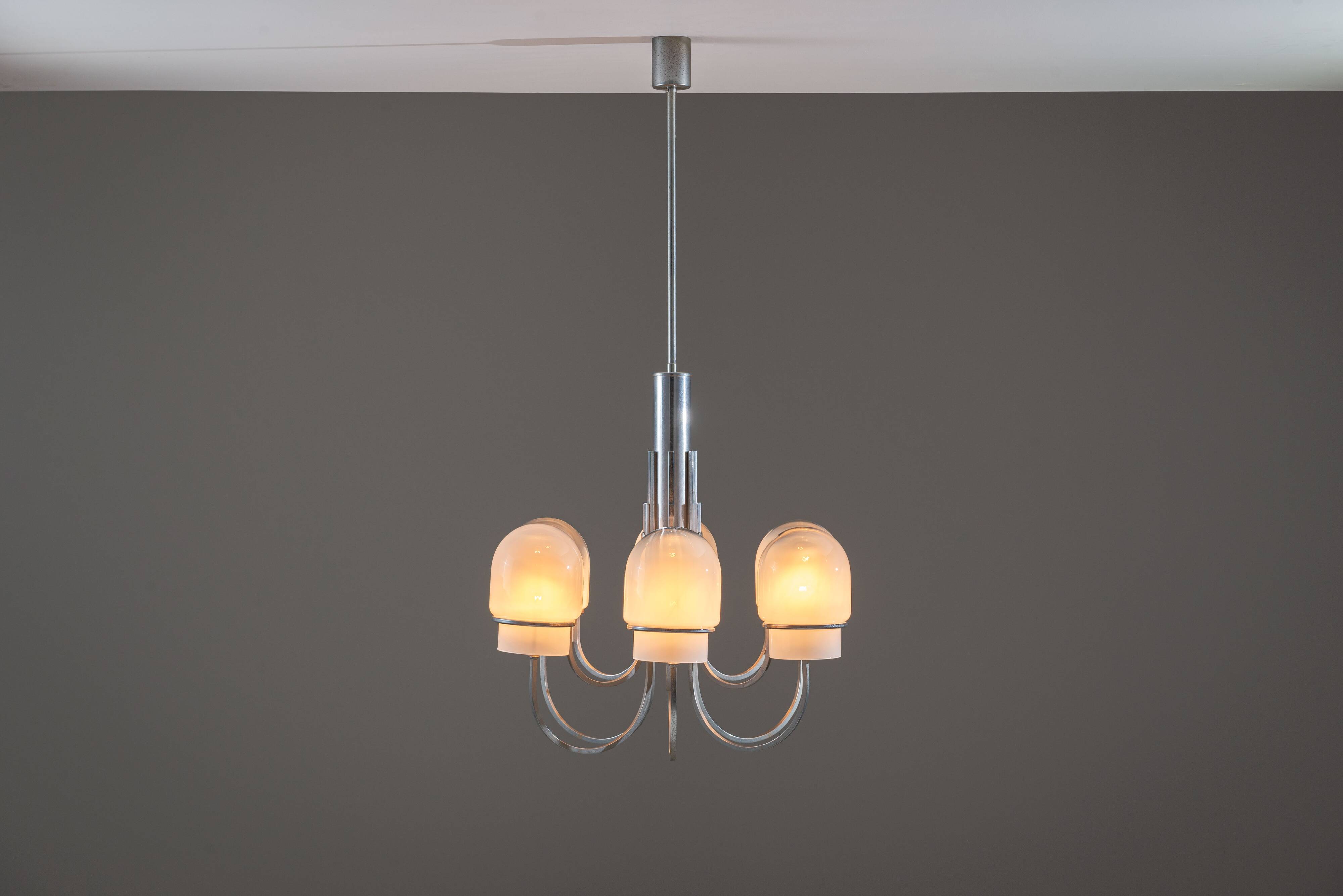 Angelo Gaetano Sciolari chandelier with six misty glass shades