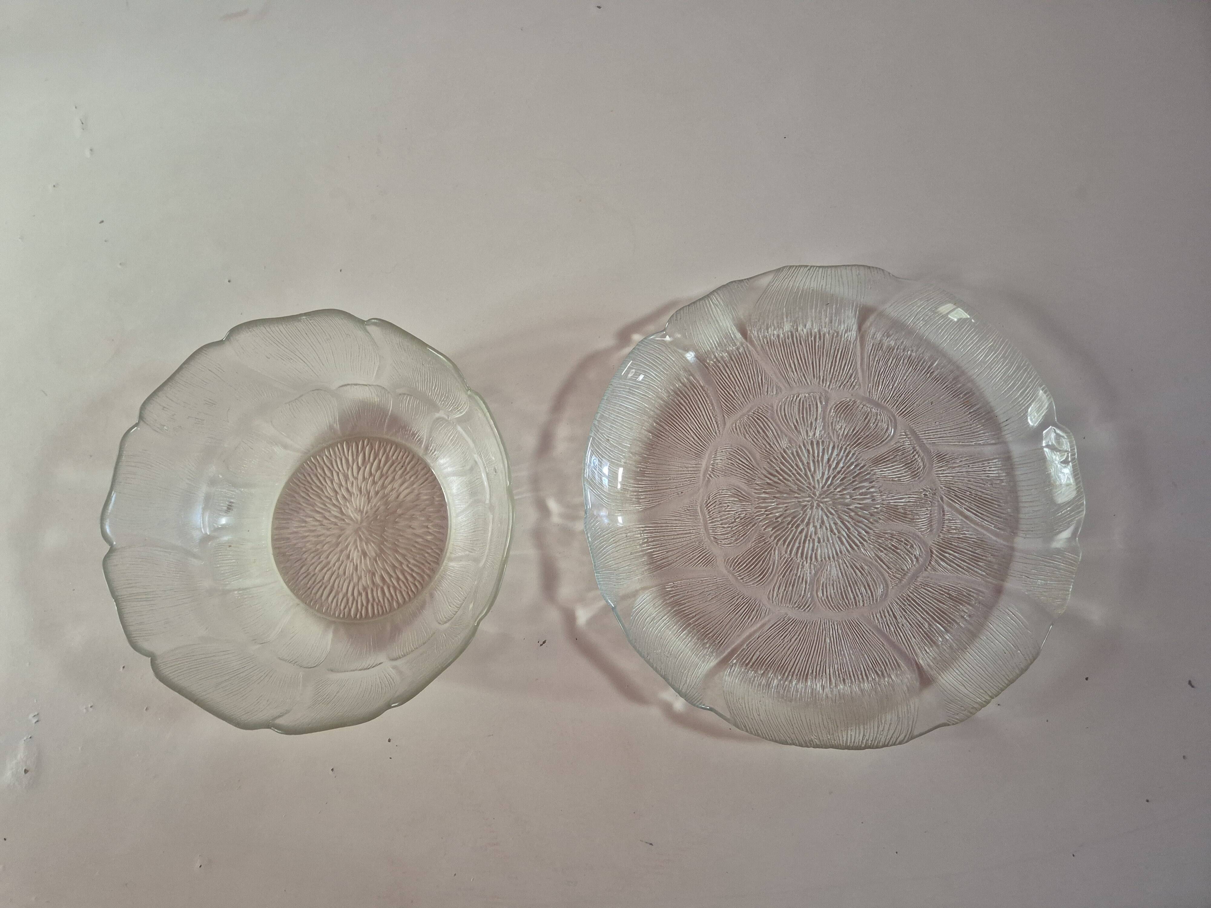 ensemble plat et saladier en verre vintage arcopal fleurs