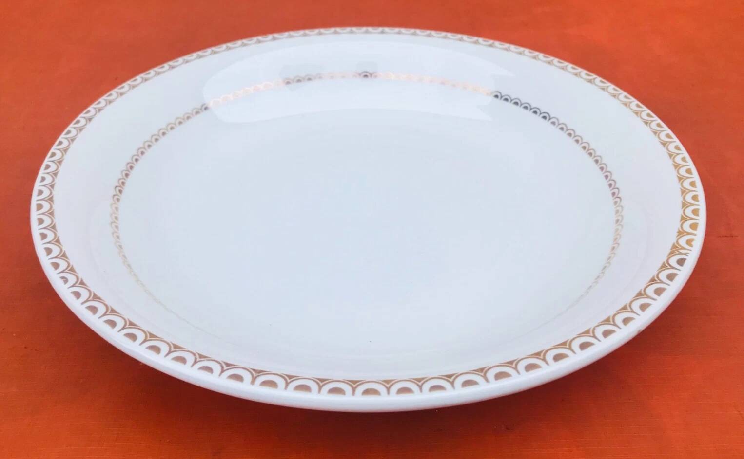1950s Serving Dish Hollow Earthenware with Gold Frieze Decoration