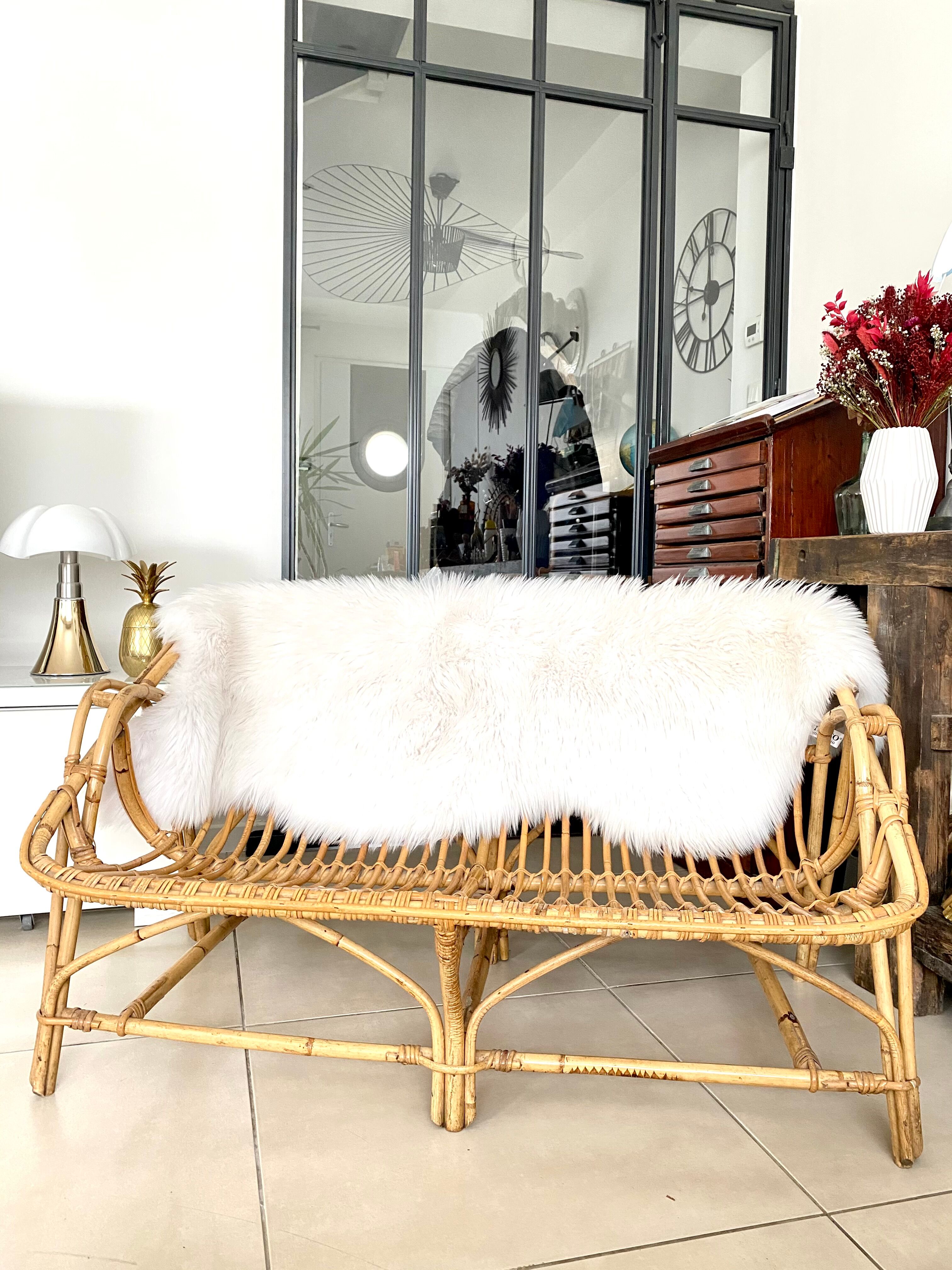 Vintage rattan bench sofa