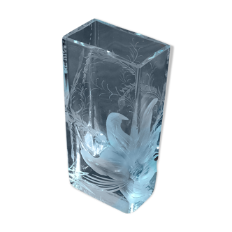 Rectangular vase in crystalline glass engraved Carabin