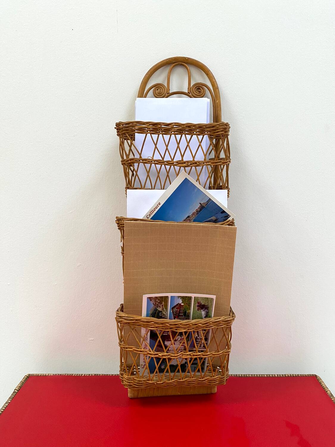 Vintage Peacock Rattan Desk Organizer