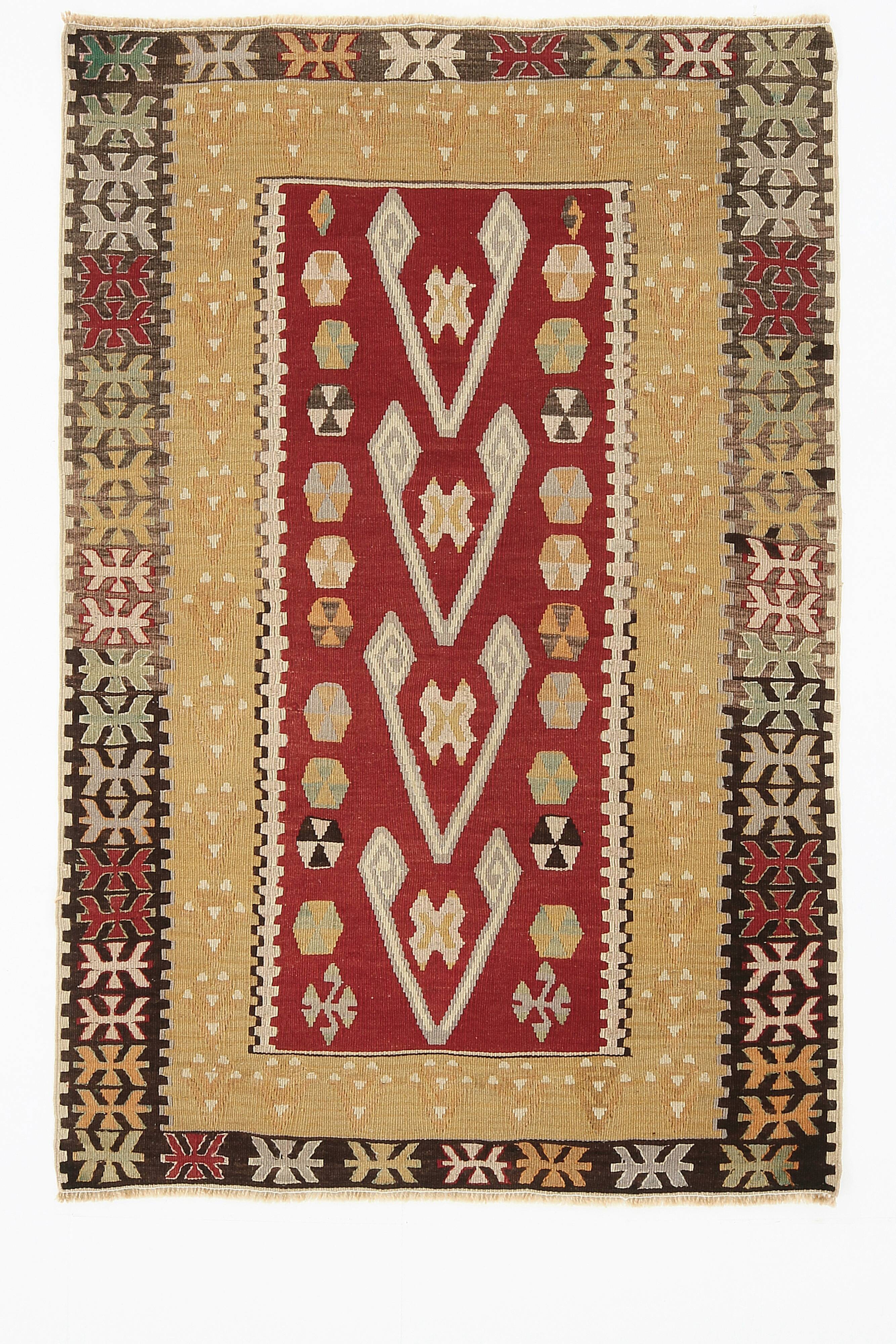 3x5 Small Size Vintage Kilim Area Rug, Ethnic Pattern Kilim, 95x143 cm