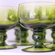 Set of 12 olive green wine glasses, mouth soufflé from the 50s