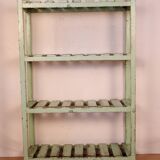 Ancienne étagère d'atelier en teck birman patine verte d'origine