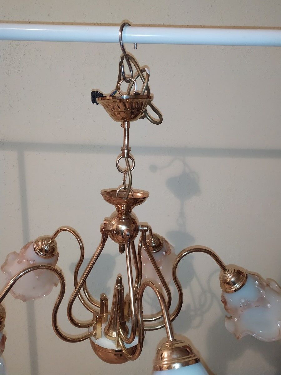 Glossy tulip swan collar chandelier with 5 golden arms
