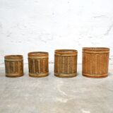 Series of 4 vintage rattan basket pot covers