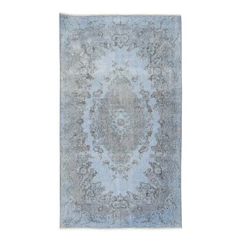 Mid-20th century hand-knotted turkish rug over-dyed in light blue. tek0394