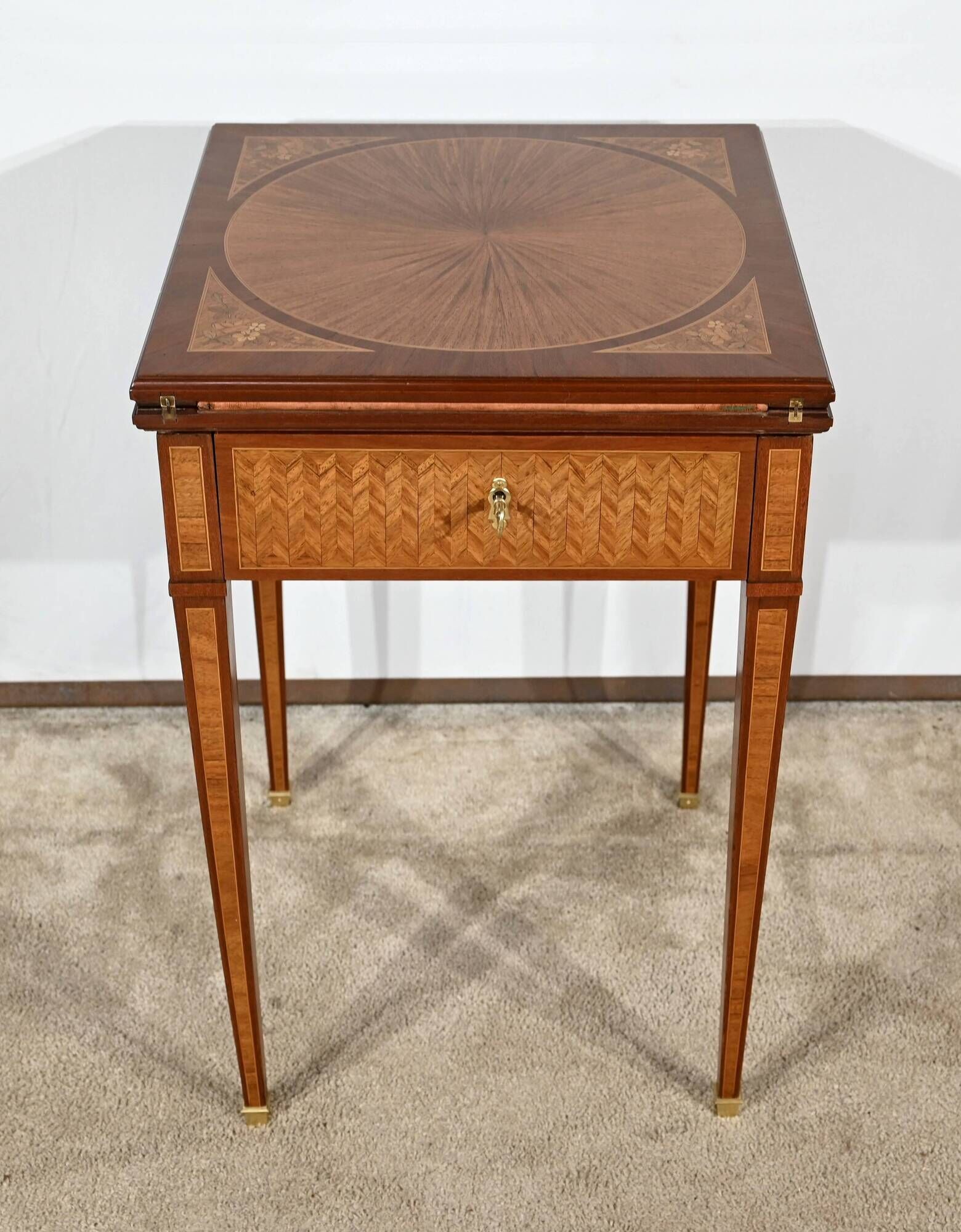 Mahogany and marquetry games table, Art Nouveau, 1920