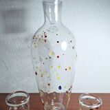 Carafe en verre de Murano avec deux verres – Millefiori multicolore soufflé à la main