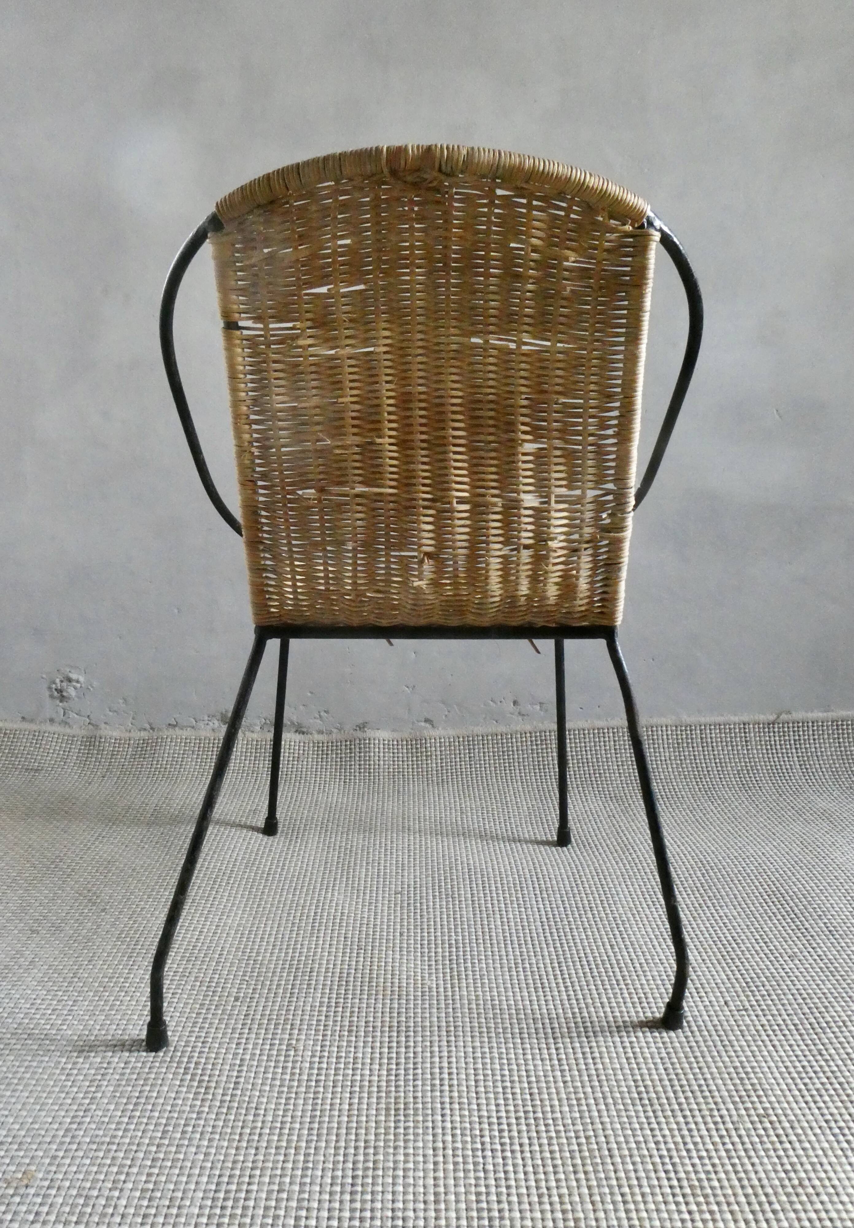 Children's armchair in iron and rattan, vintage