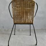 Children's armchair in iron and rattan, vintage