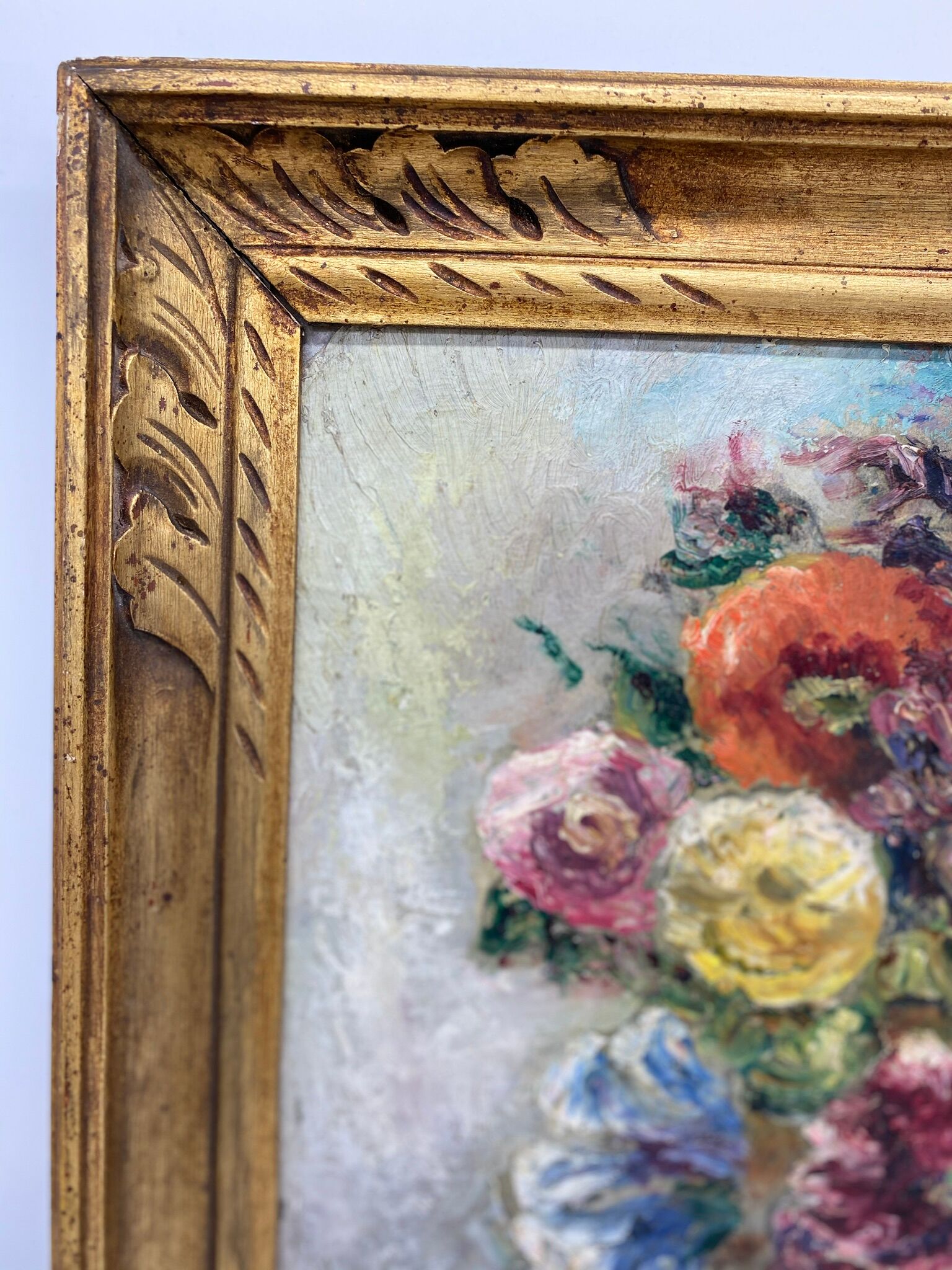 Antique painting, flowers in a vase