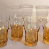 Four iridescent honey blown glass glasses