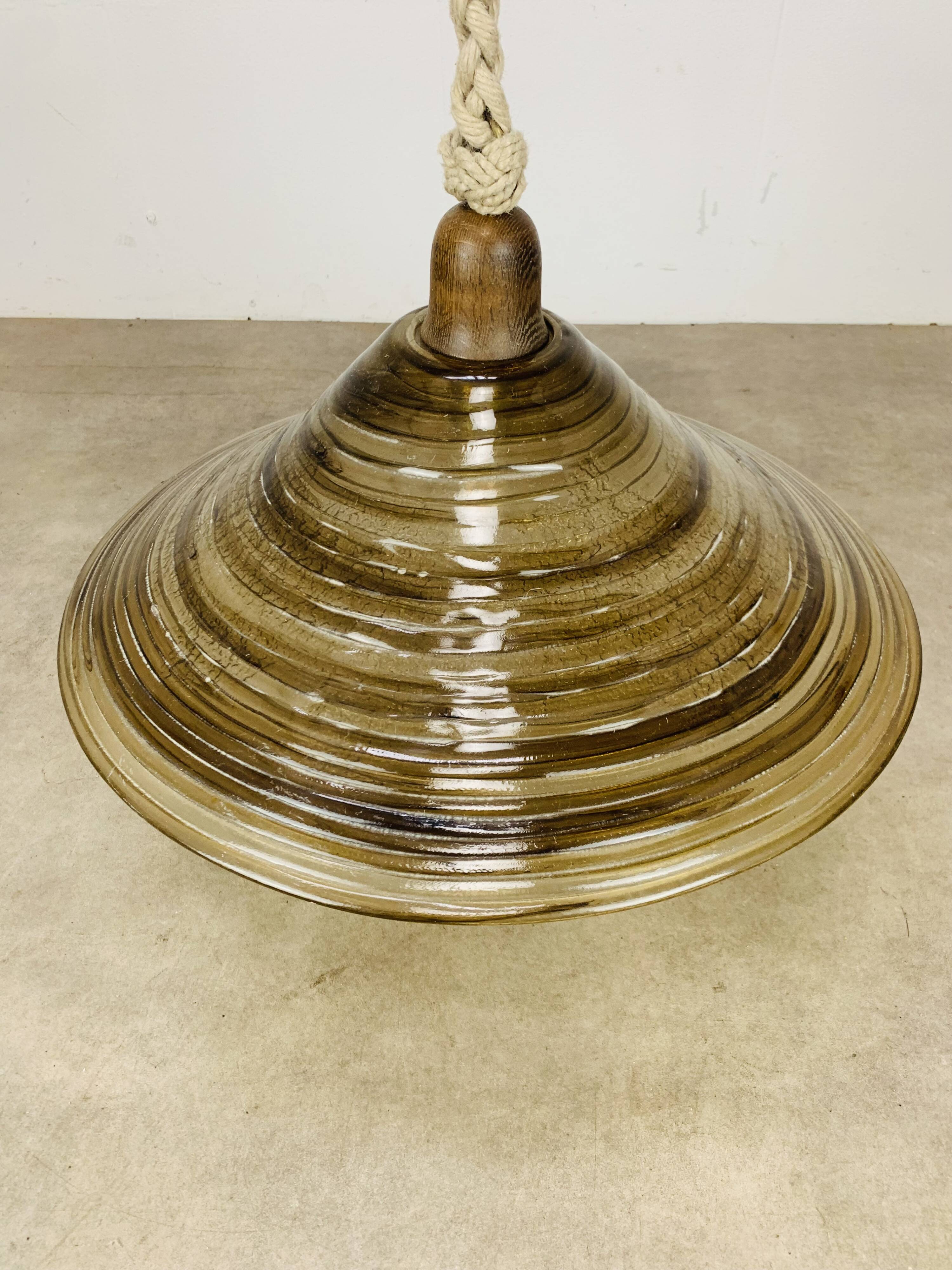 Temde Leuchten pendant light, plexiglass, rope and wood, 1970s